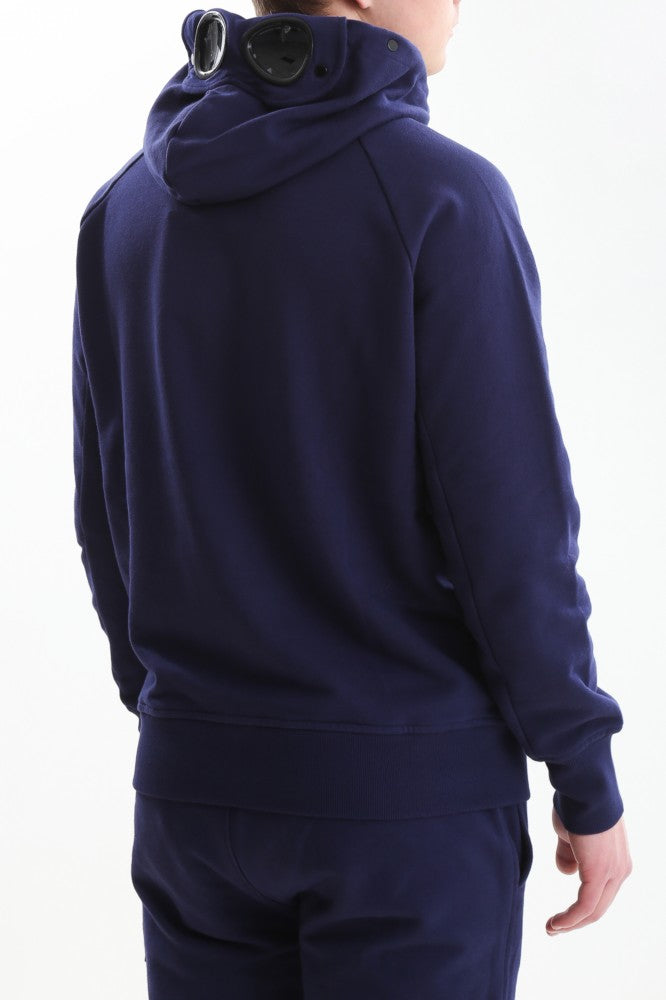 C.P. Company Diagonal Raised Fleece Goggle Hoodie Medieval Blue