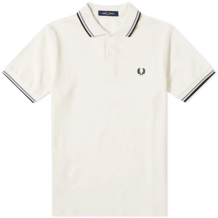 Fred Perry Slim Fit Twin Tipped Polo Snow White Light Oyster Black