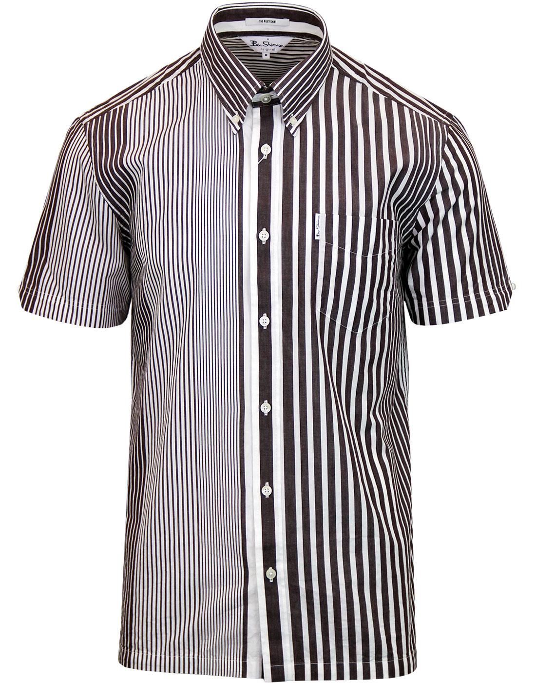 BEN SHERMAN Riley Pinstripe 1970's Archive Shirt Chocolate
