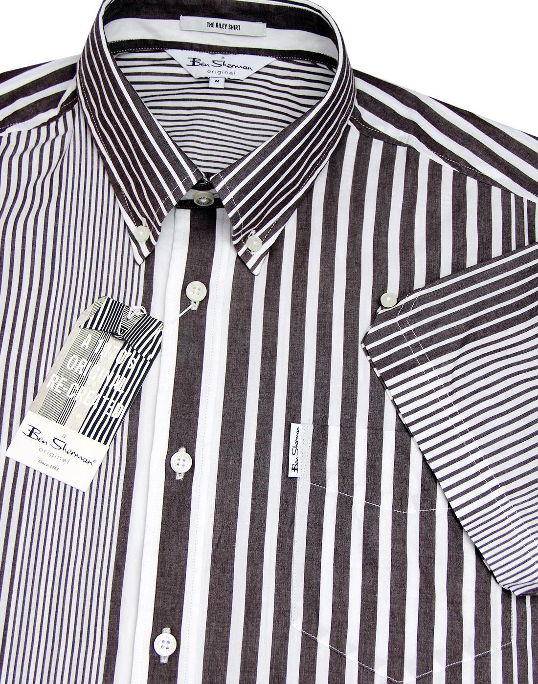 BEN SHERMAN Riley Pinstripe 1970's Archive Shirt Chocolate