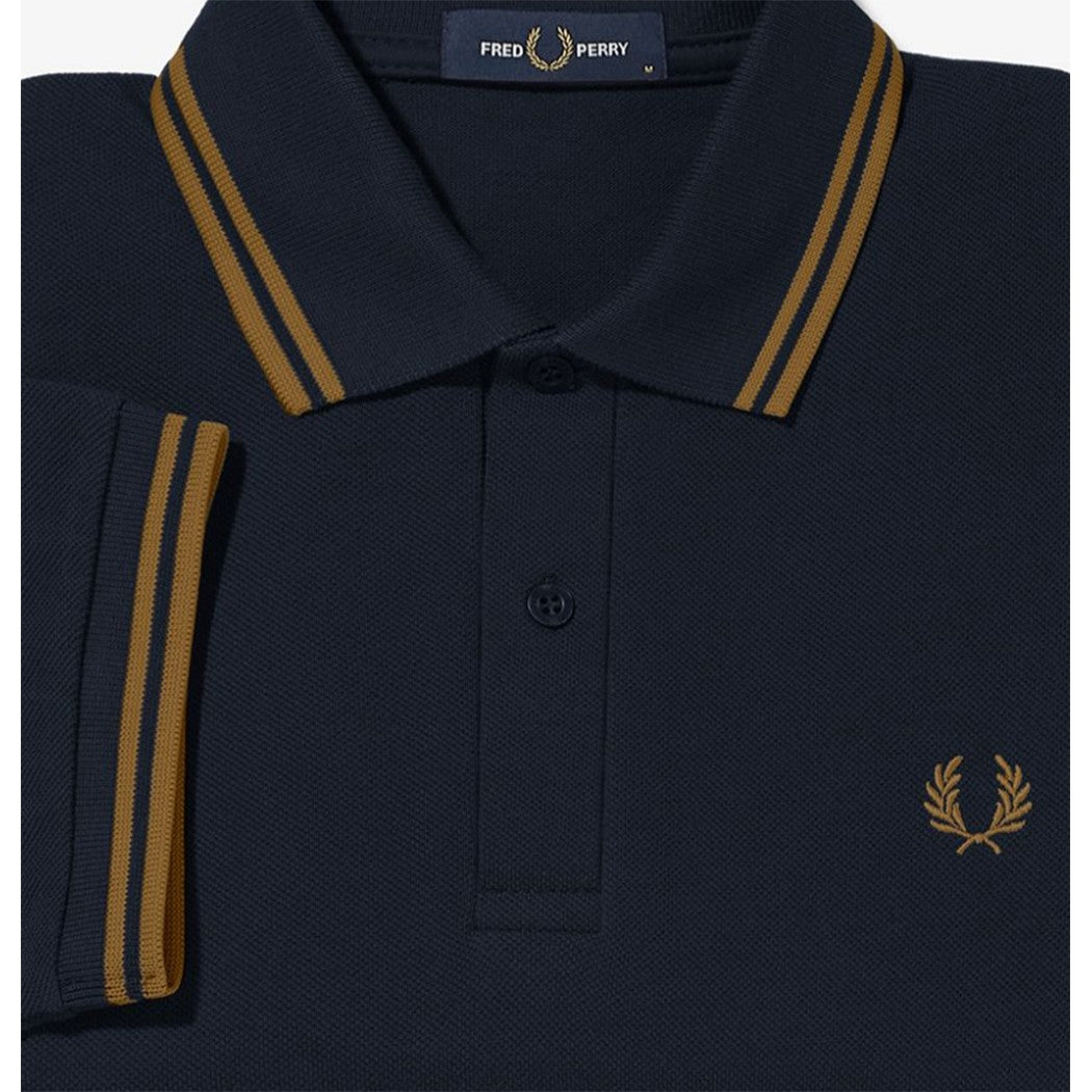 Fred Perry Slim Fit Twin Tipped Polo Navy / Dark Caramel / Dark Caramel