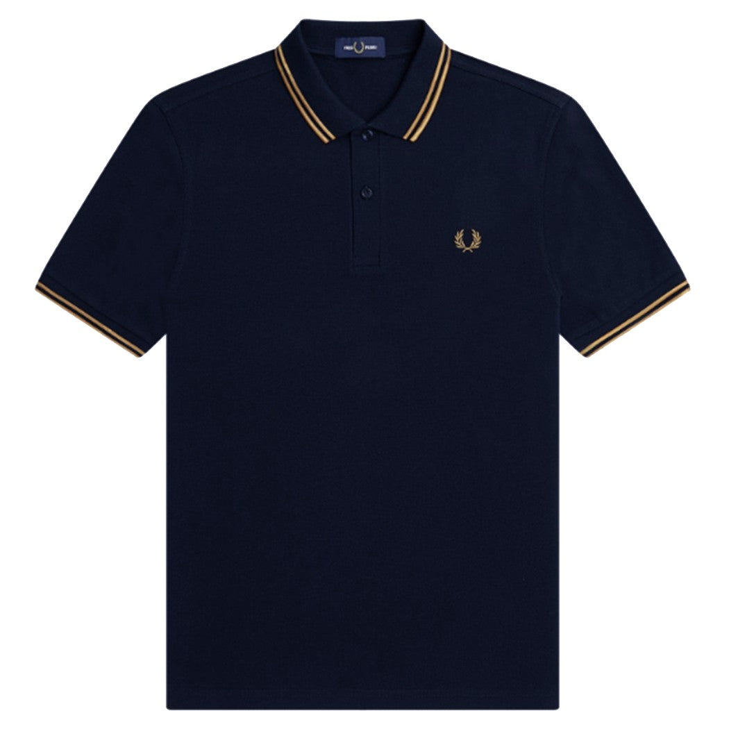 Fred Perry Slim Fit Twin Tipped Polo Navy / Dark Caramel / Dark Caramel