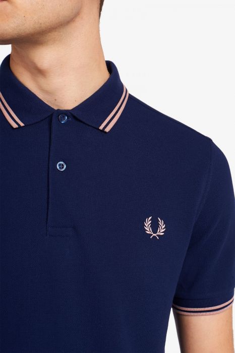 Fred Perry Slim Fit Twin Tipped Polo Blue Pink Pink