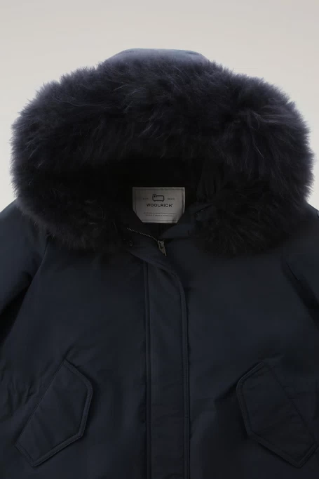 Woolrich Woman Long Parka with Cashmere Fur Melton Blue