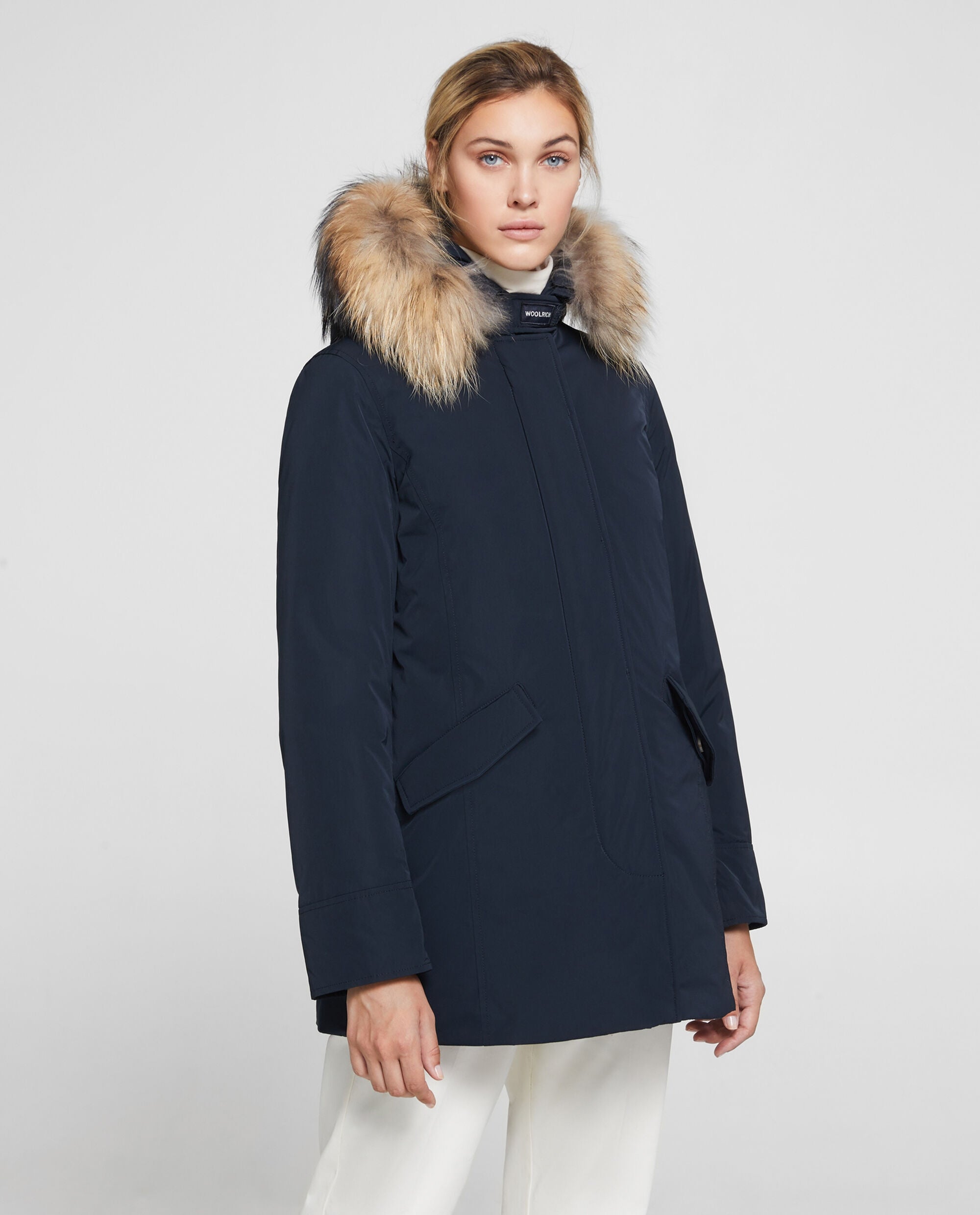 Woolrich Woman Luxury Arctic Parka with Detachable Fur Midnight Blue